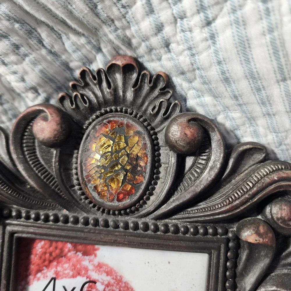 Green Tree Gallery Ornate Baroque 4x6 Photo Frame Bronze Faux Amber Jewel Gothic
